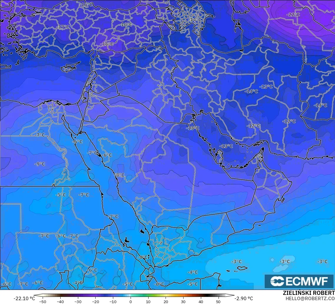 ECMWF IFS 0.25° model - Orta Doğu, 500 hPa Sıcaklık