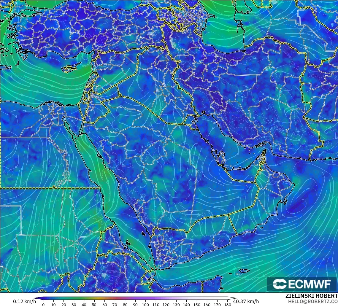 ECMWF IFS 0.25° model - Orta Doğu, 10 m Rüzgâr