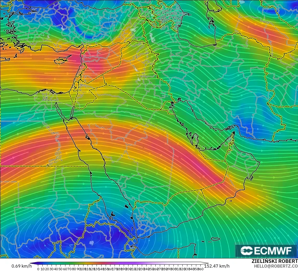 ECMWF IFS 0.25° model - Orta Doğu, 300 hPa Rüzgârı (jet)