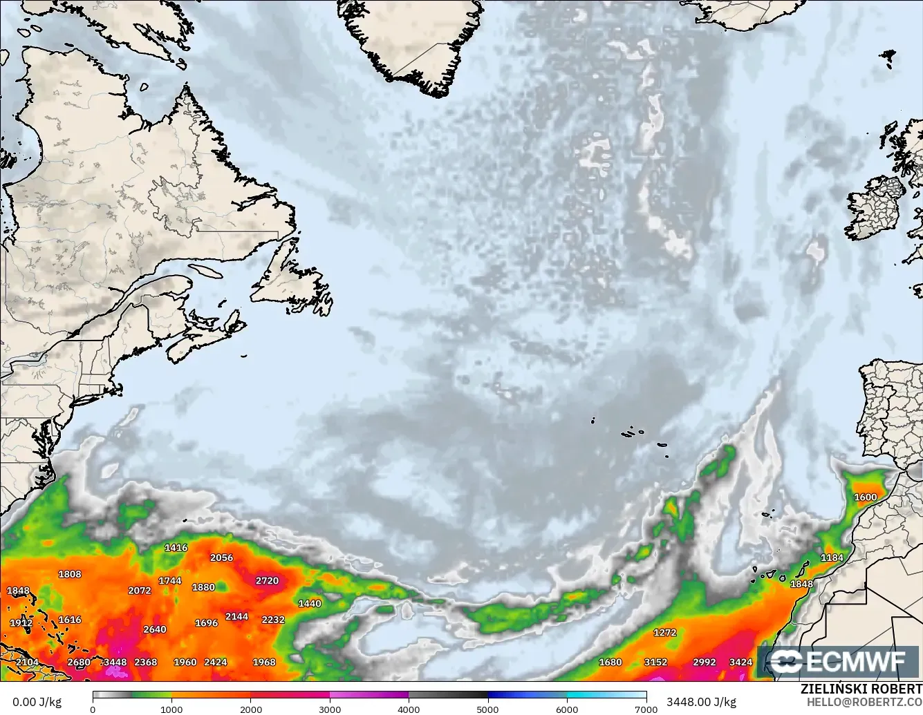 ECMWF IFS 0.25° model - Kuzey Atlantik, CAPE
