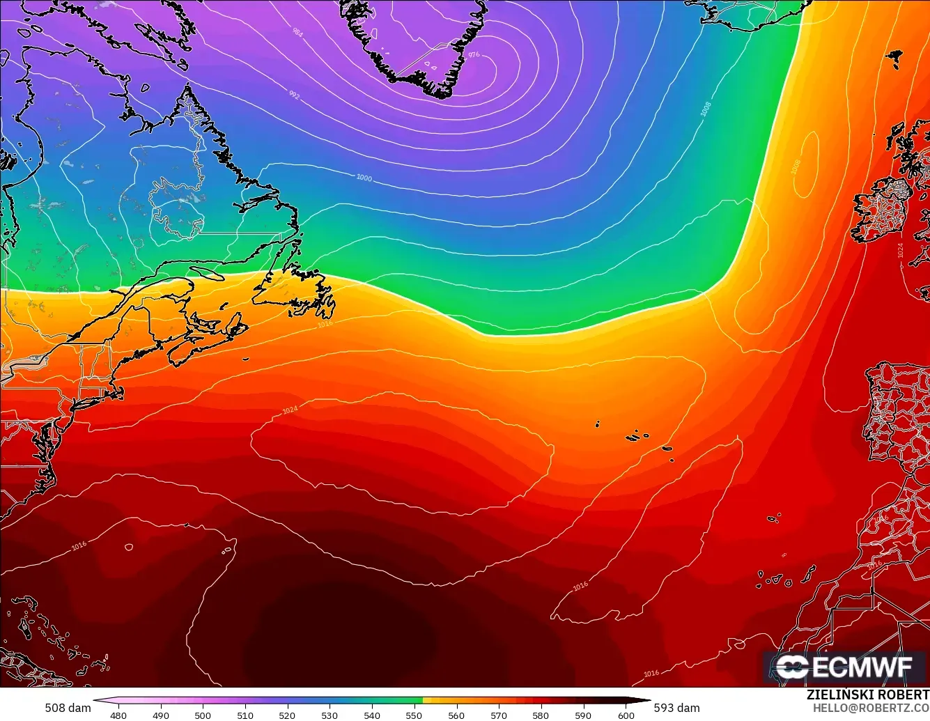 ECMWF IFS 0.25° model - Kuzey Atlantik, 500 hPa’da jeopotansiyel yükseklik