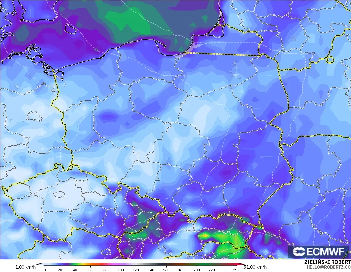 ECMWF IFS 0.25° model - Polonya, Rüzgâr Esintileri