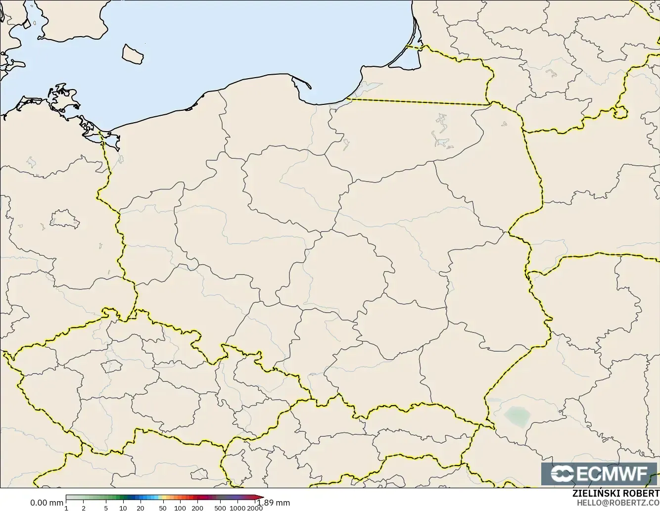 ECMWF IFS 0.25° model - Polonya, Yağış Birikimi