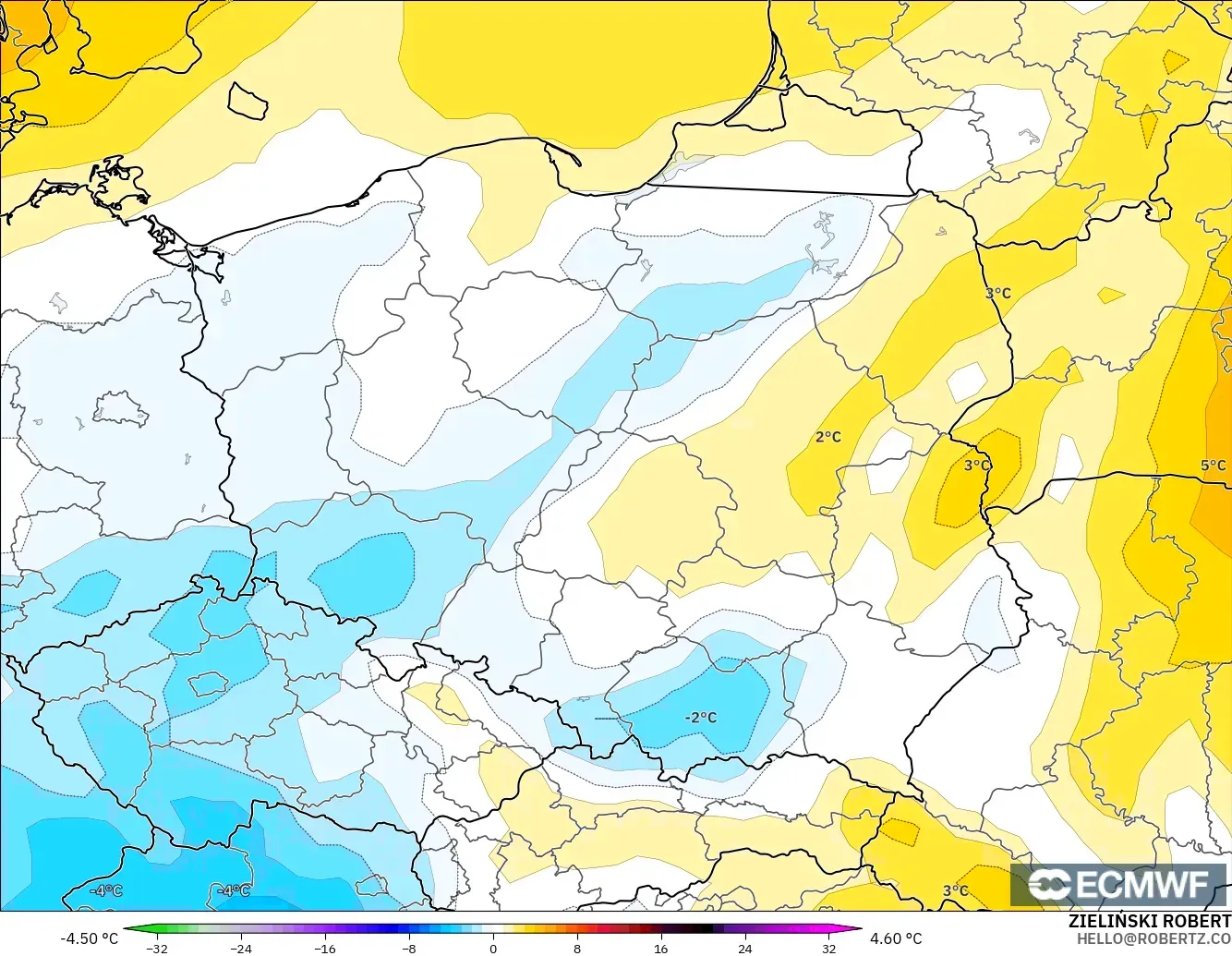 ECMWF IFS 0.25° model - Polonya, 850 hPa Sıcaklık Anomalisi