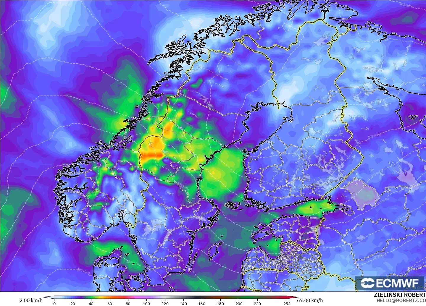 ECMWF IFS 0.25° model - İskandinavya, Rüzgâr Esintileri