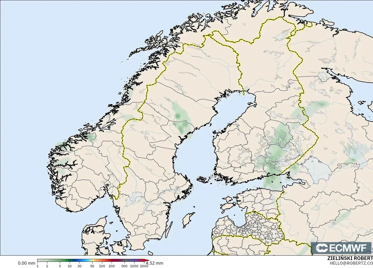 ECMWF IFS 0.25° model - İskandinavya, Yağış Birikimi