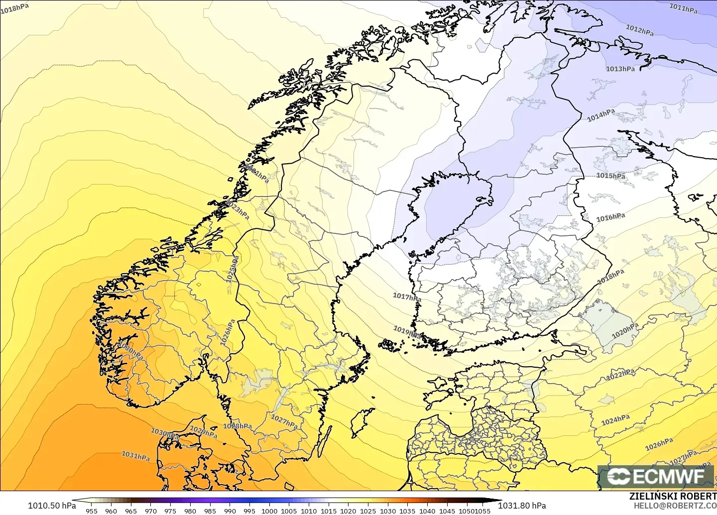 ECMWF IFS 0.25° model - İskandinavya, Basınç