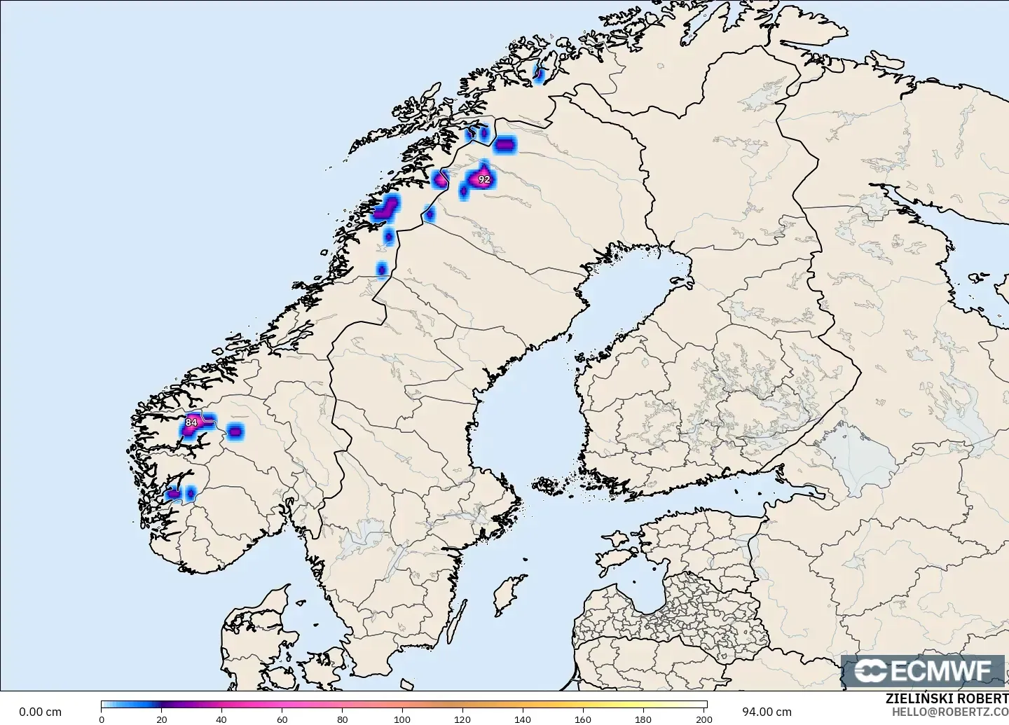 ECMWF IFS 0.25° model - İskandinavya, Kar Kalınlığı