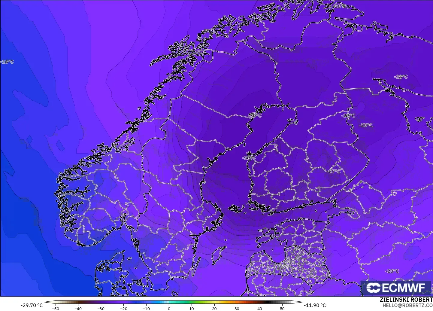 ECMWF IFS 0.25° model - İskandinavya, 500 hPa Sıcaklık