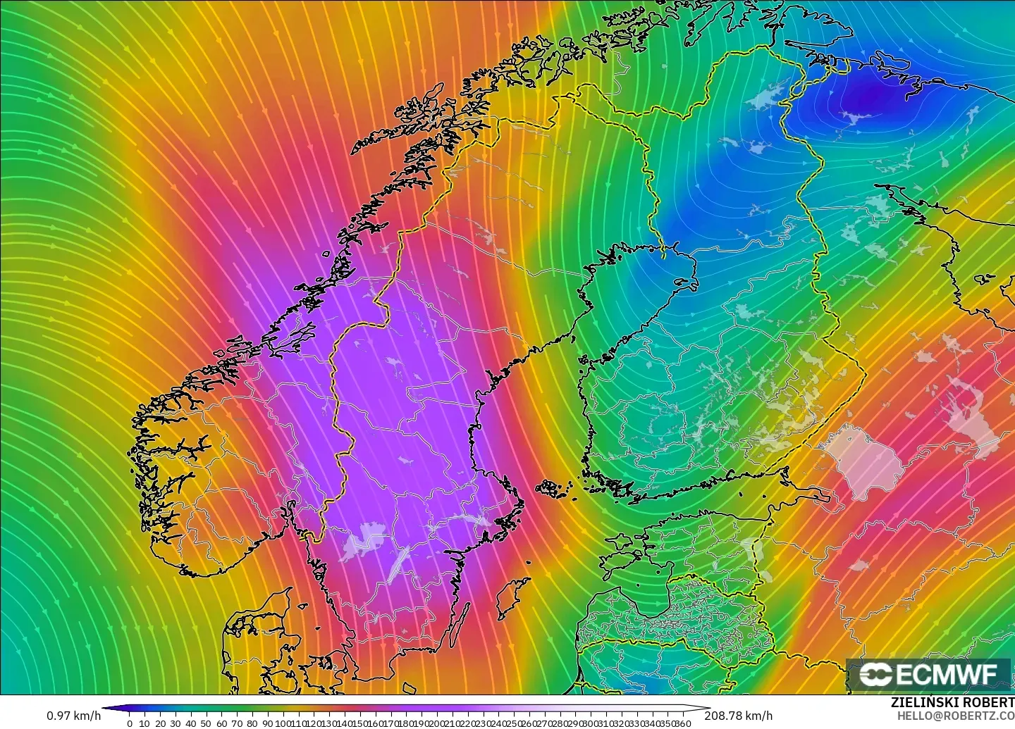 ECMWF IFS 0.25° model - İskandinavya, 300 hPa Rüzgârı (jet)