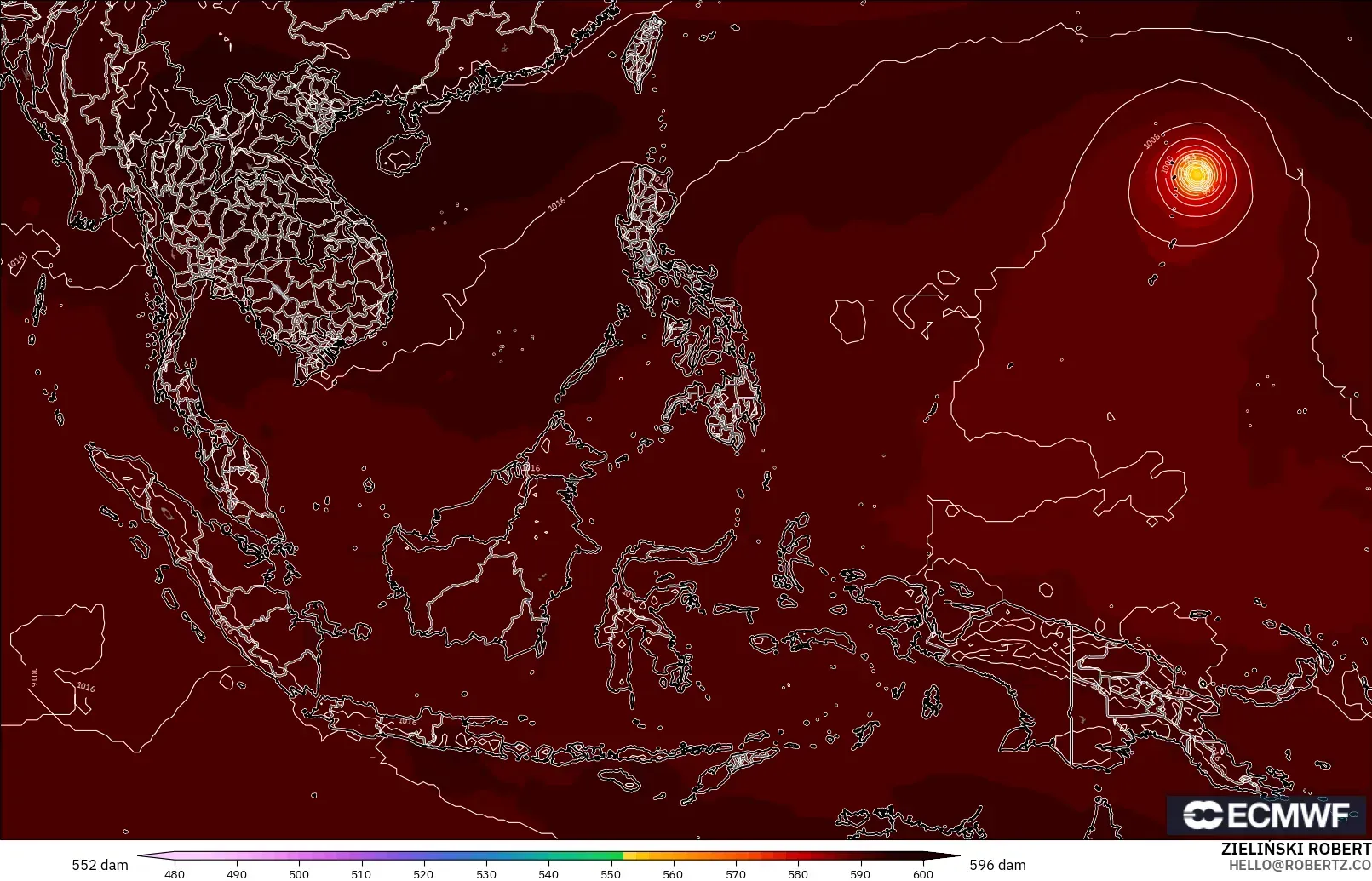 ECMWF IFS 0.25° model - Güneydoğu Asya, 500 hPa’da jeopotansiyel yükseklik