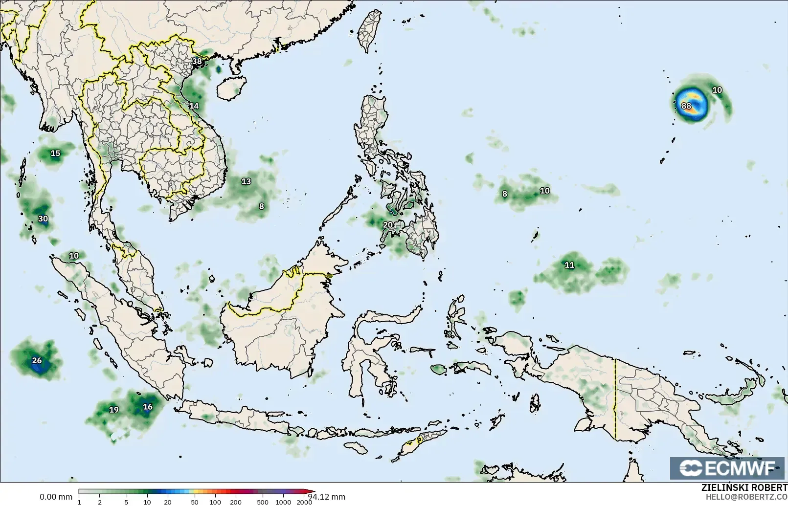 ECMWF IFS 0.25° model - Güneydoğu Asya, Yağış Birikimi