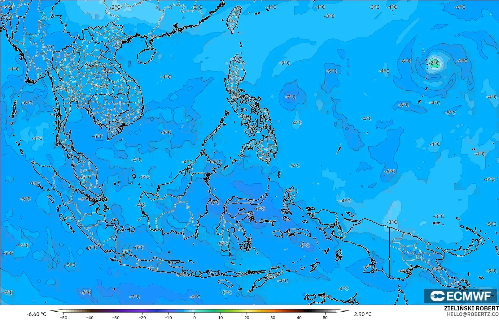 ECMWF IFS 0.25° model - Güneydoğu Asya, 500 hPa Sıcaklık
