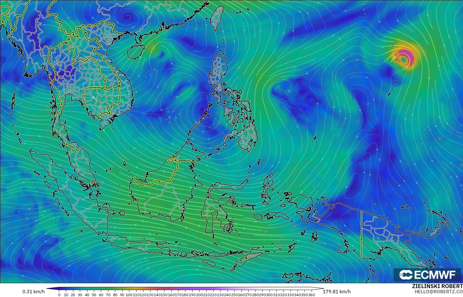 ECMWF IFS 0.25° model - Güneydoğu Asya, 300 hPa Rüzgârı (jet)