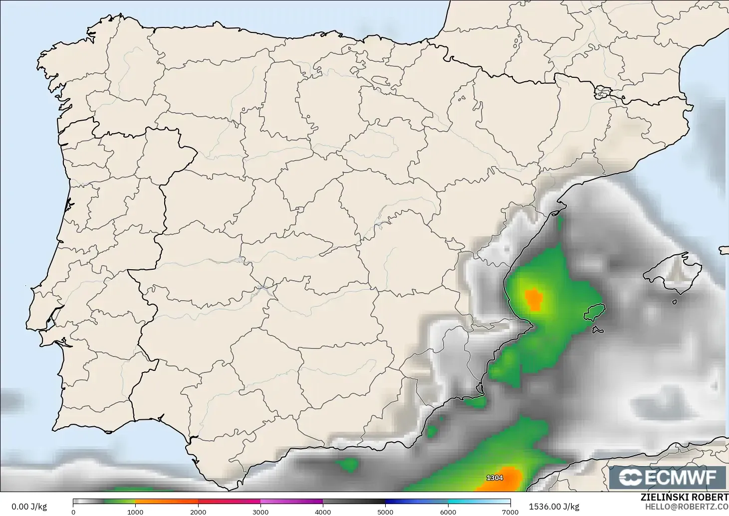 ECMWF IFS 0.25° model - İspanya, CAPE