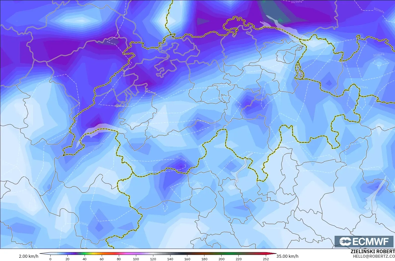 ECMWF IFS 0.25° model - İsviçre, Rüzgâr Esintileri
