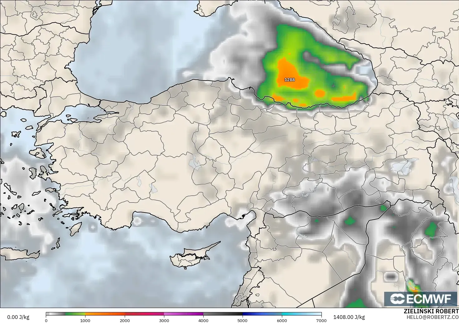 ECMWF IFS 0.25° model - Türkiye, CAPE