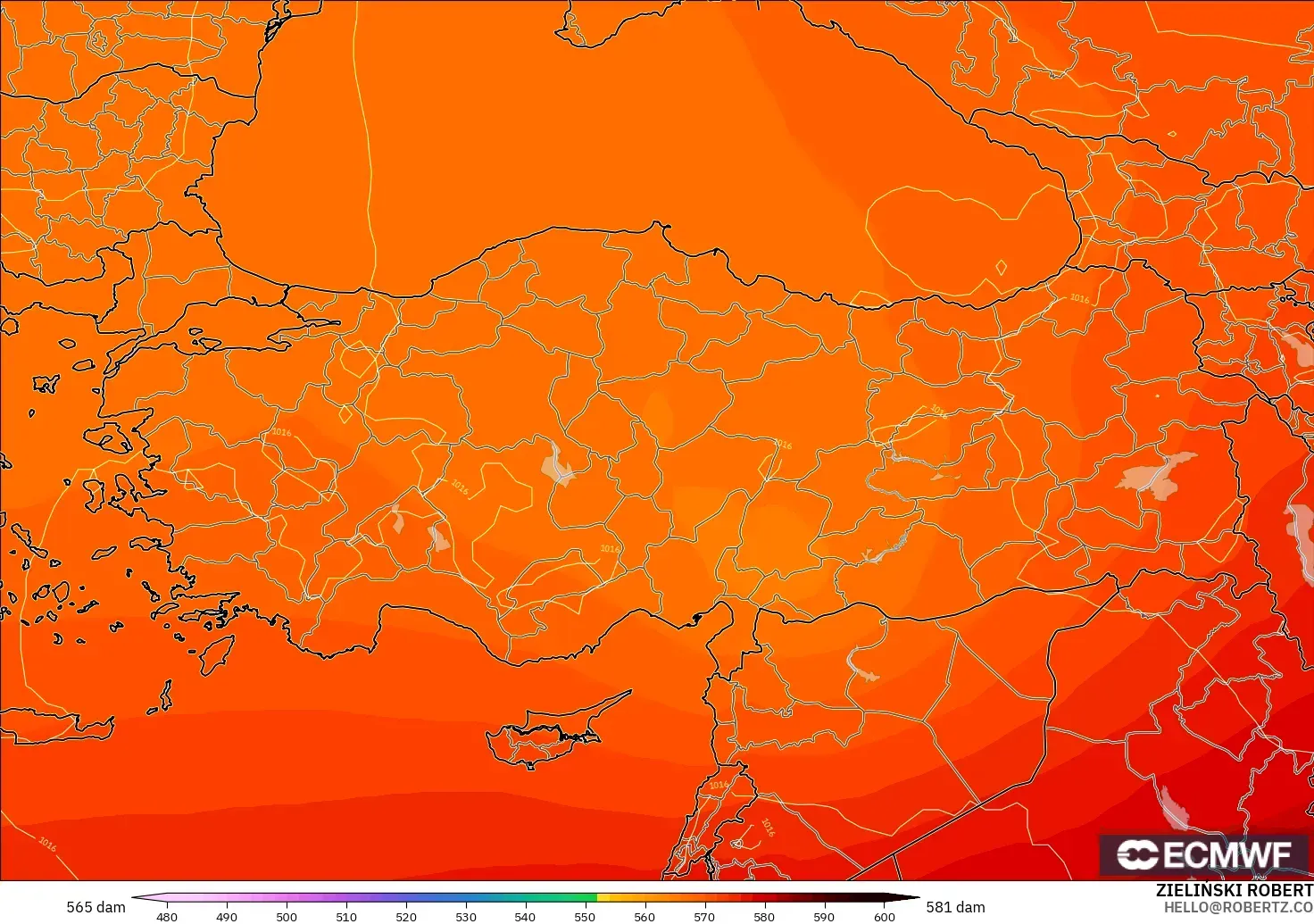 ECMWF IFS 0.25° model - Türkiye, 500 hPa’da jeopotansiyel yükseklik