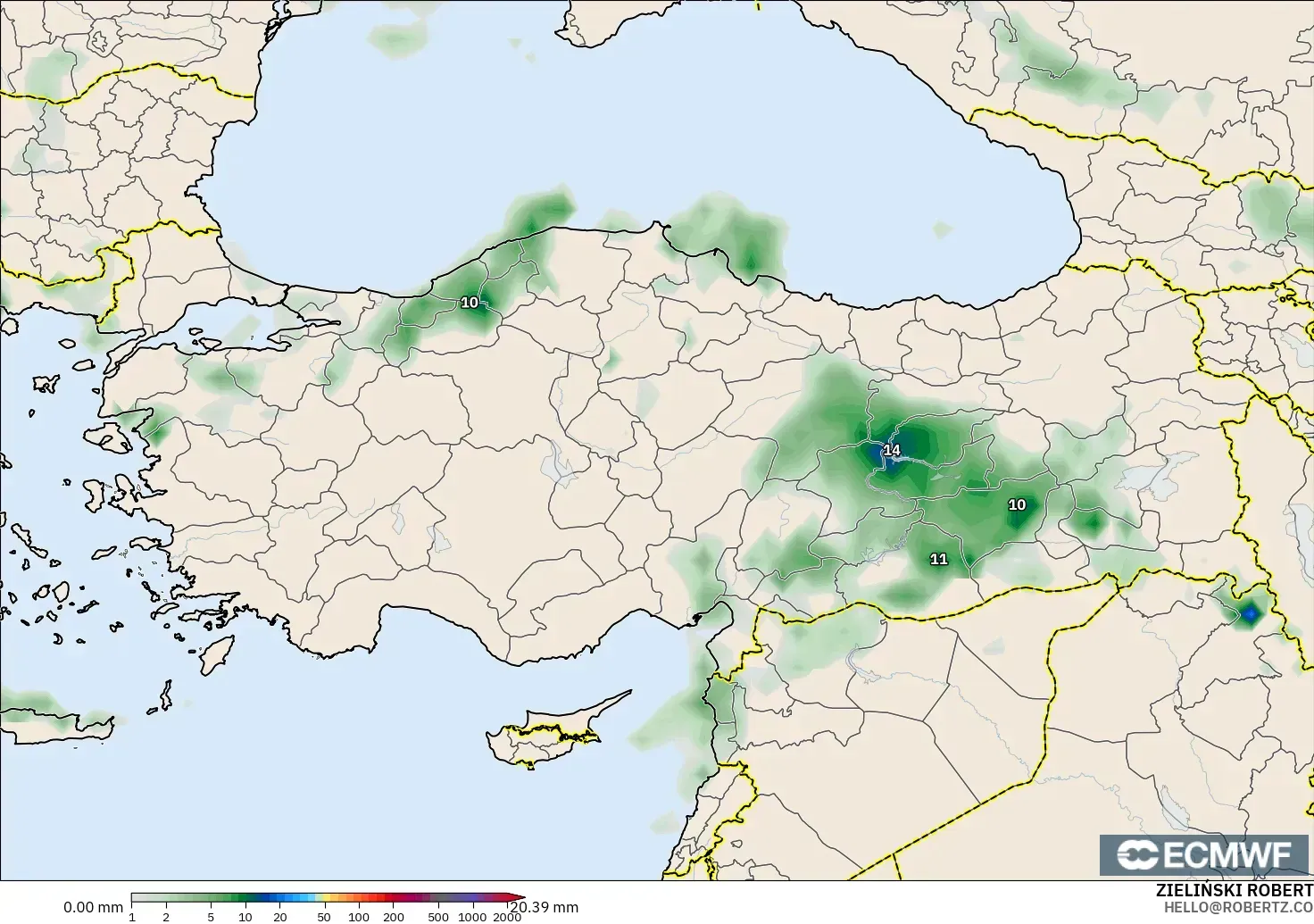 ECMWF IFS 0.25° model - Türkiye, Yağış Birikimi