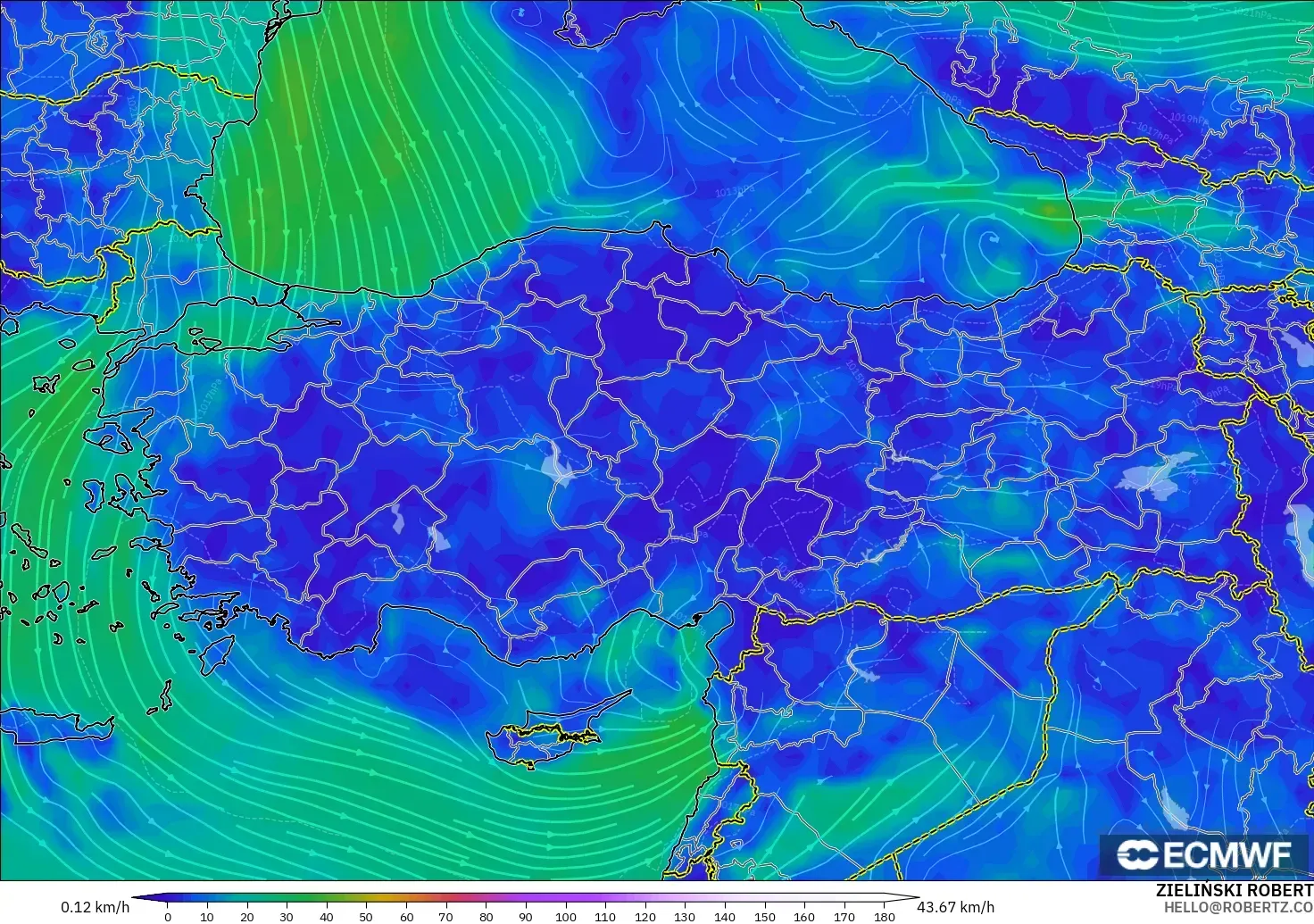 ECMWF IFS 0.25° model - Türkiye, 10 m Rüzgâr