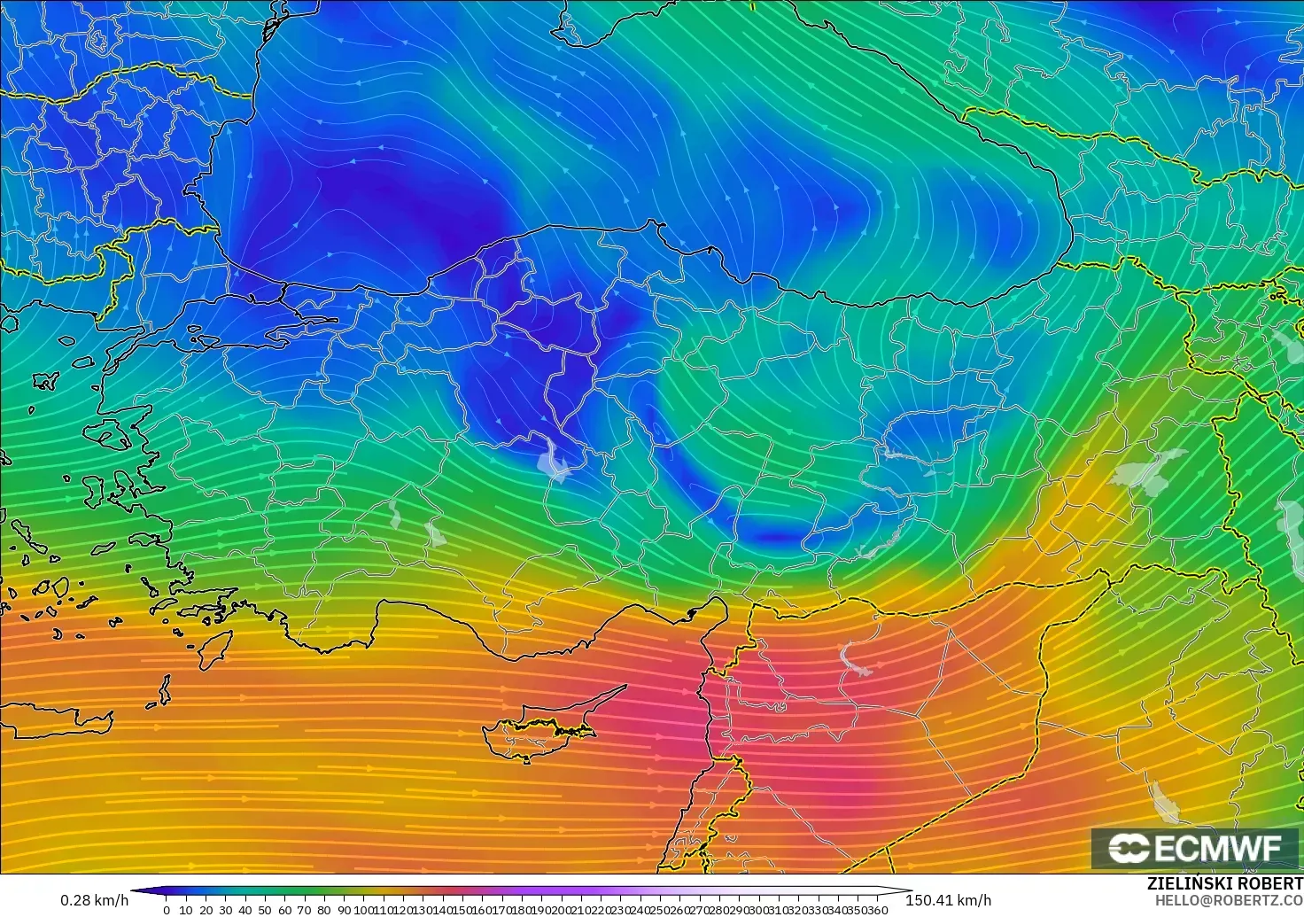 ECMWF IFS 0.25° model - Türkiye, 300 hPa Rüzgârı (jet)