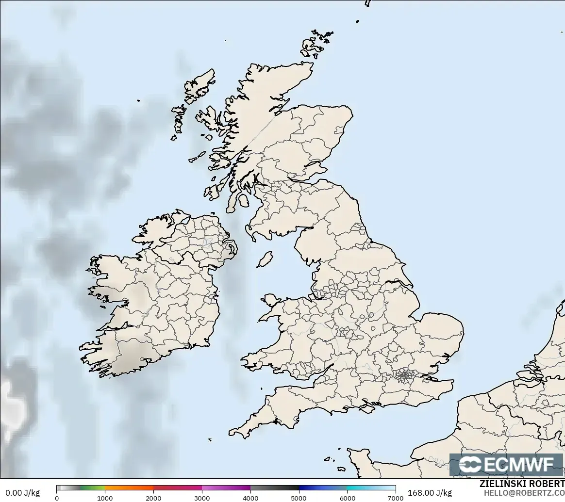 ECMWF IFS 0.25° model - Birleşik Krallık, CAPE