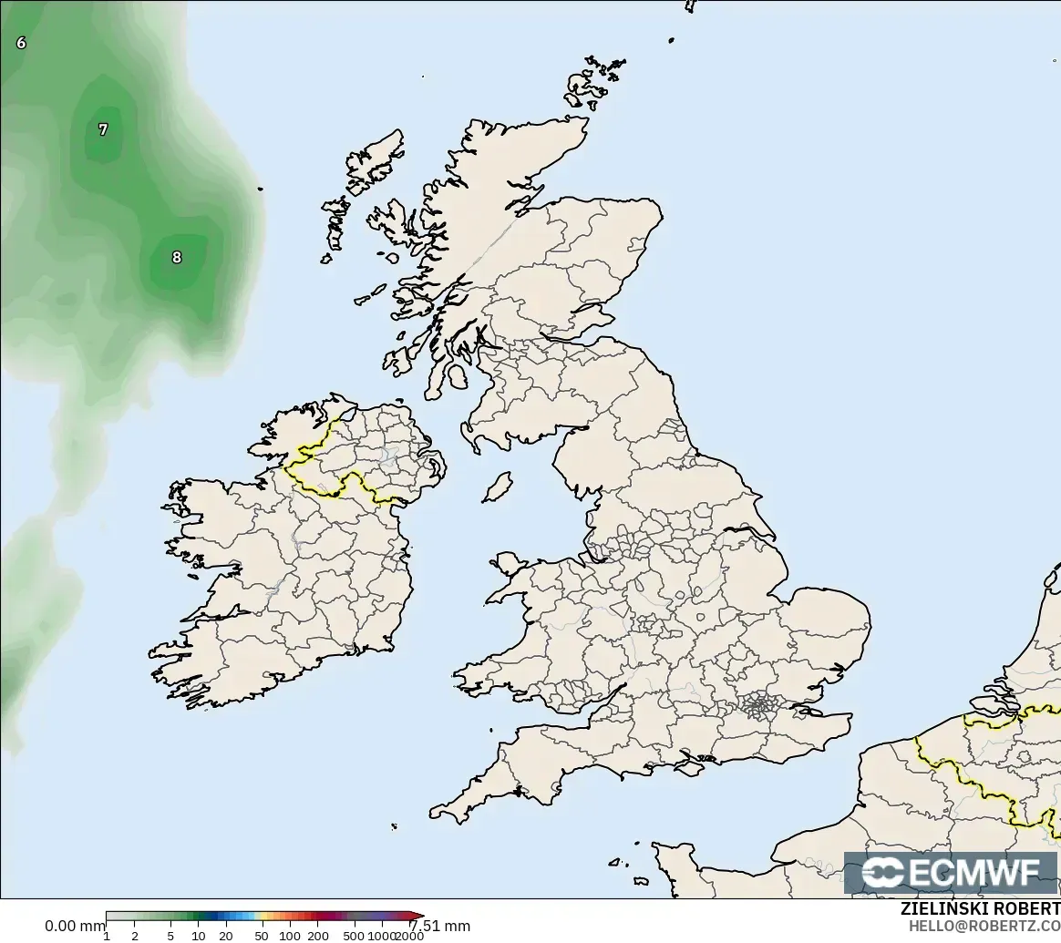 ECMWF IFS 0.25° model - Birleşik Krallık, Yağış Birikimi