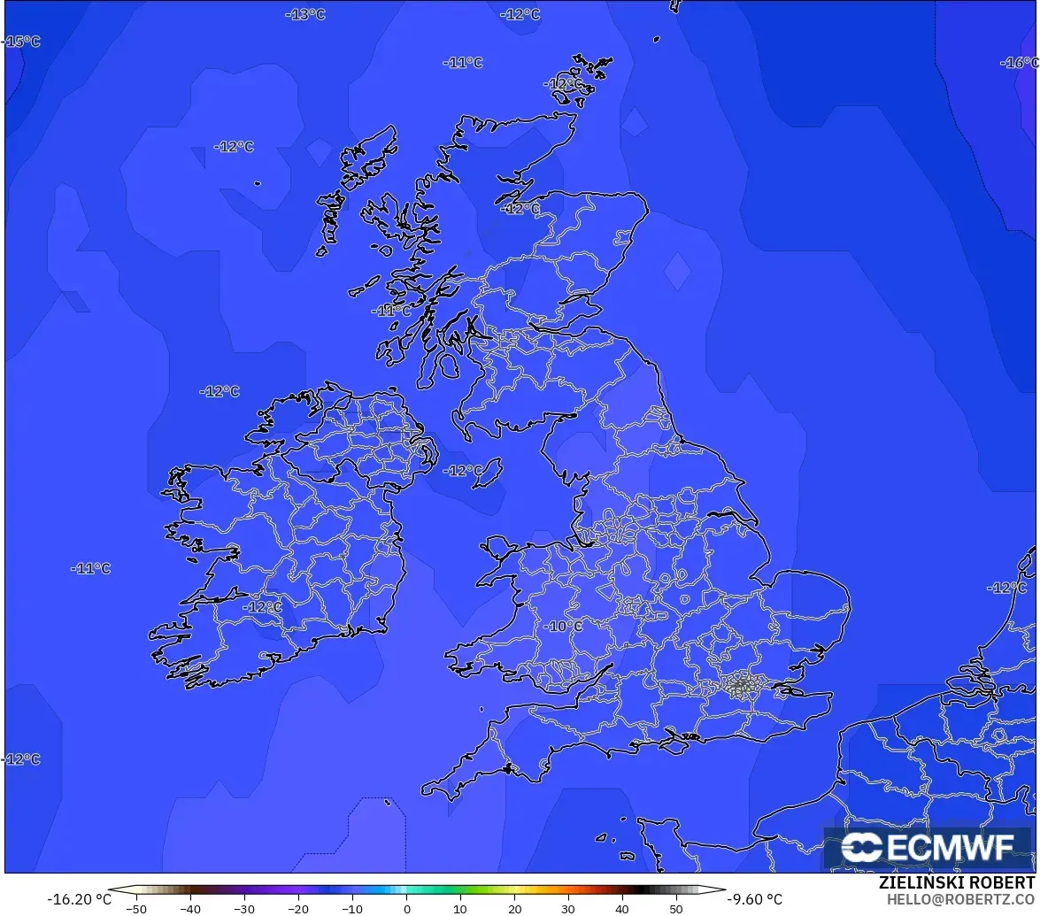 ECMWF IFS 0.25° model - Birleşik Krallık, 500 hPa Sıcaklık