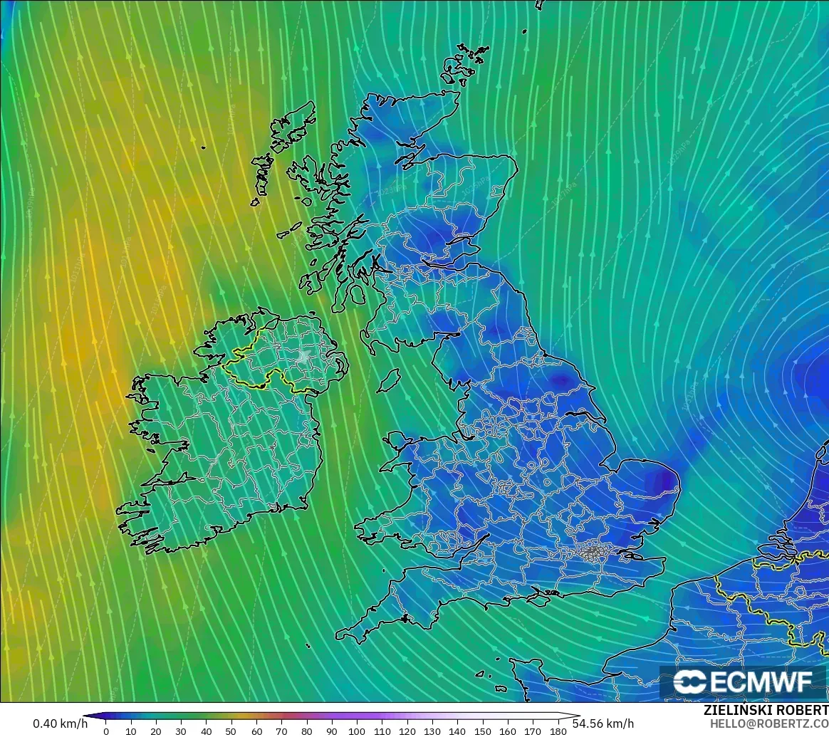 ECMWF IFS 0.25° model - Birleşik Krallık, 10 m Rüzgâr