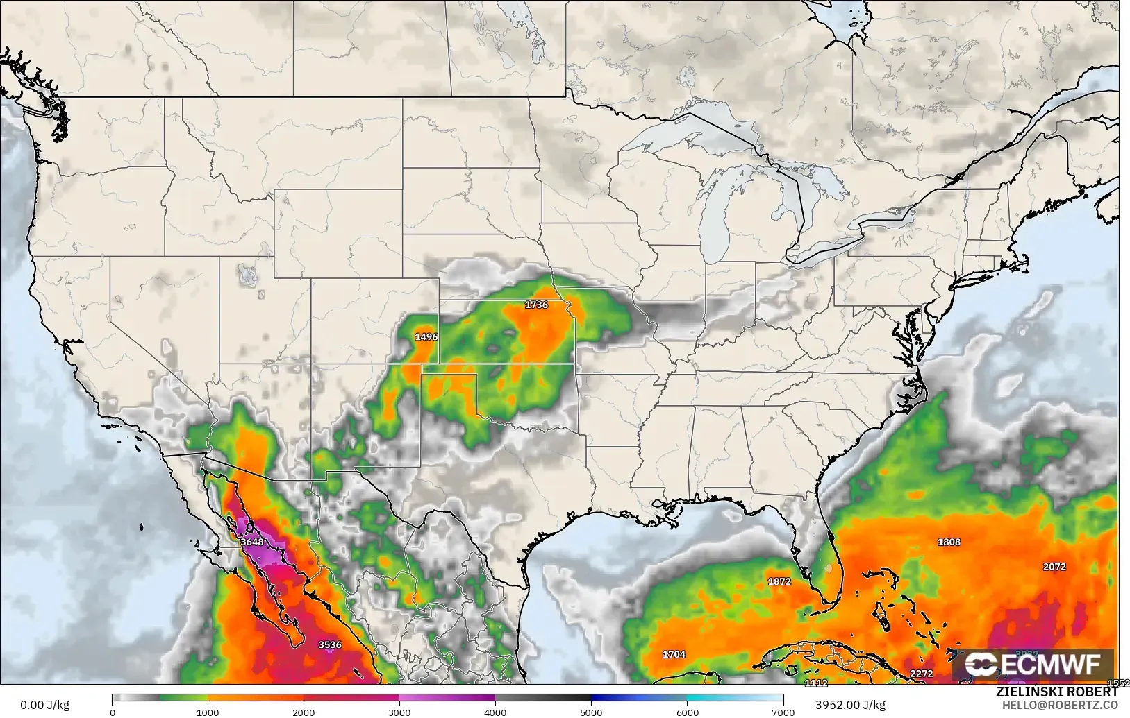 ECMWF IFS 0.25° model - Amerika Birleşik Devletleri, CAPE