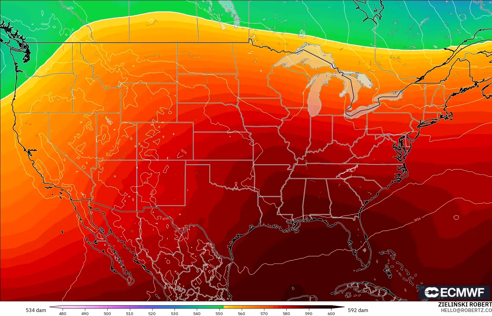ECMWF IFS 0.25° model - Amerika Birleşik Devletleri, 500 hPa’da jeopotansiyel yükseklik
