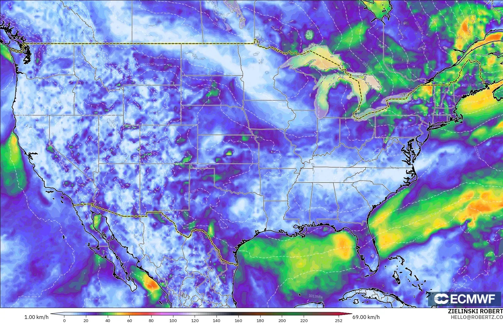 ECMWF IFS 0.25° model - Amerika Birleşik Devletleri, Rüzgâr Esintileri