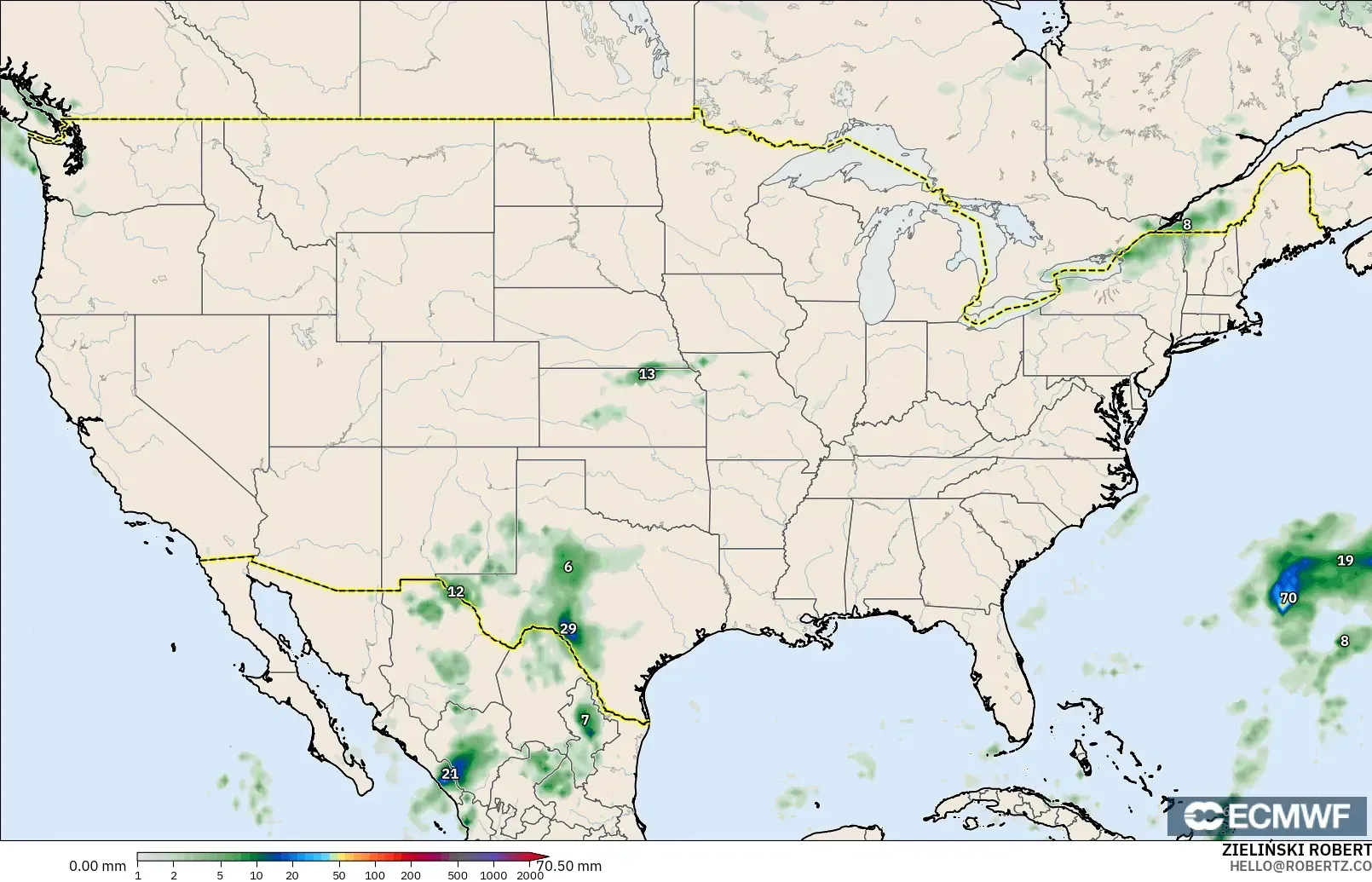 ECMWF IFS 0.25° model - Amerika Birleşik Devletleri, Yağış Birikimi