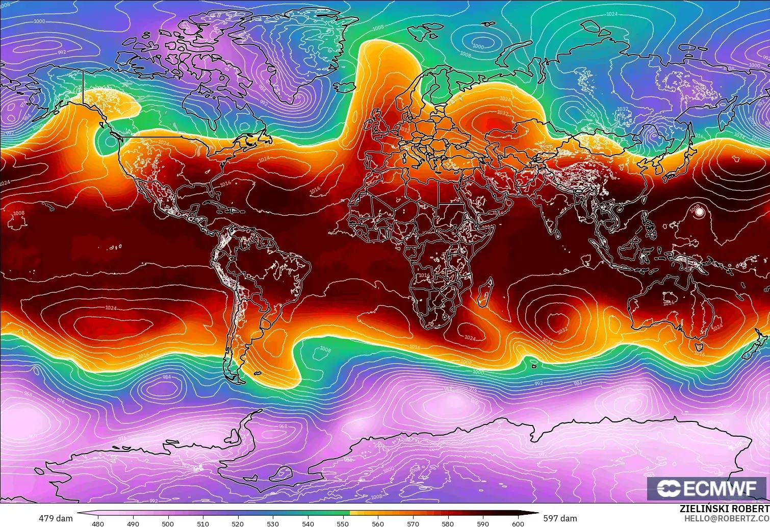 ECMWF IFS 0.25° model - Dünya, 500 hPa’da jeopotansiyel yükseklik