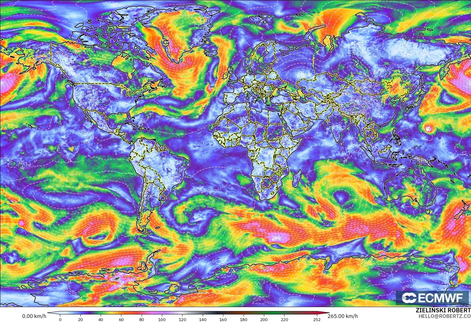 ECMWF IFS 0.25° model - Dünya, Rüzgâr Esintileri