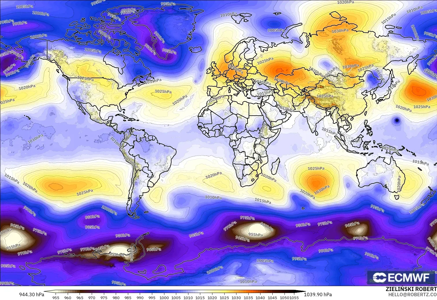 ECMWF IFS 0.25° model - Dünya, Basınç