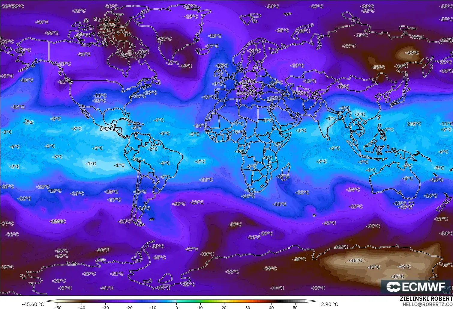 ECMWF IFS 0.25° model - Dünya, 500 hPa Sıcaklık