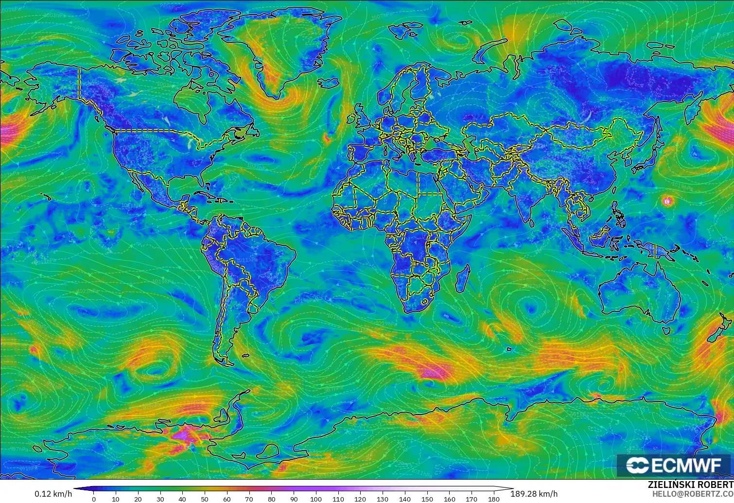 ECMWF IFS 0.25° model - Dünya, 10 m Rüzgâr