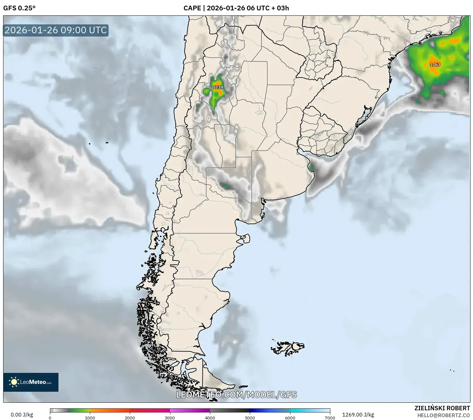 GFS model - Arjantin, CAPE
