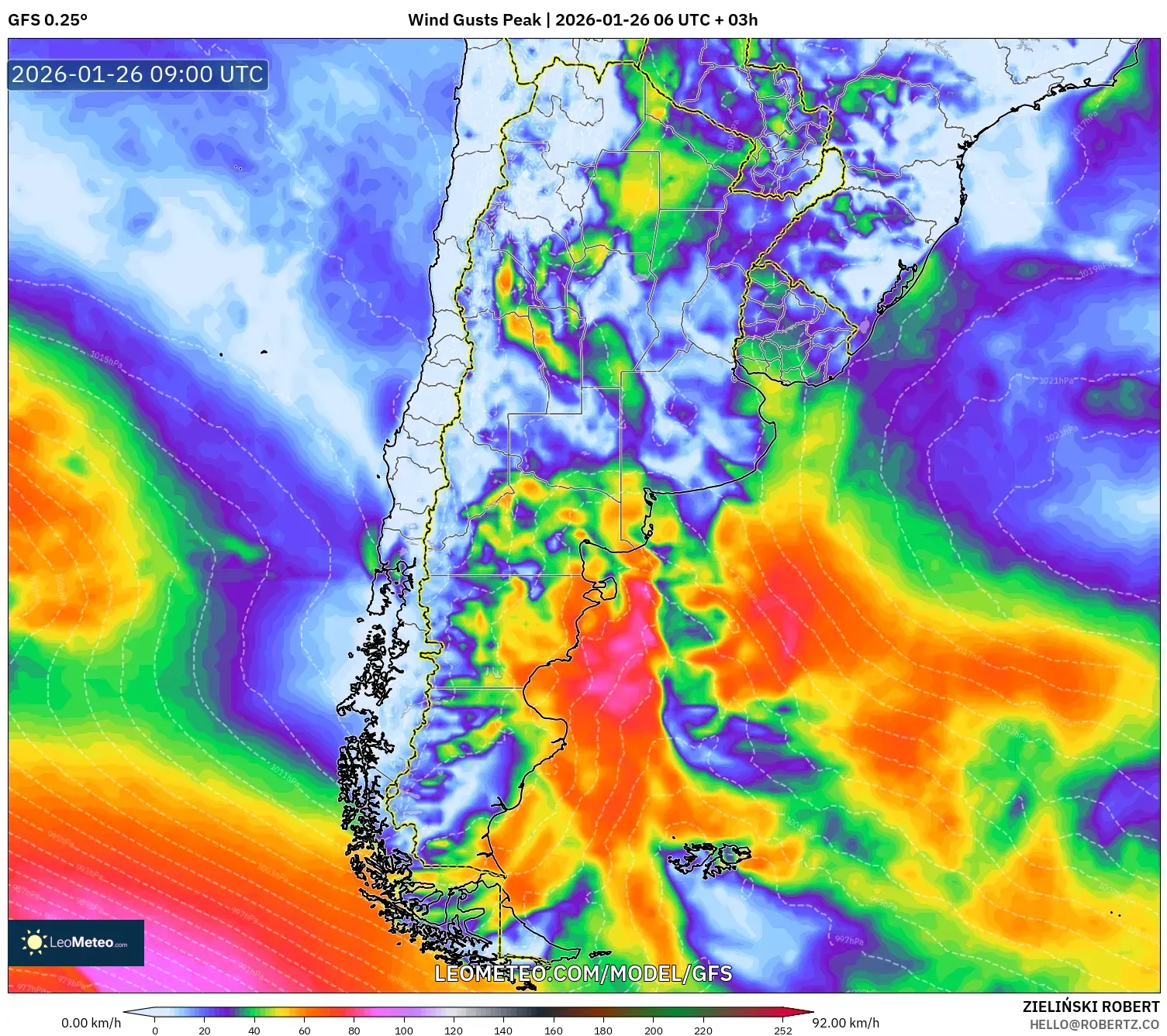 GFS model - Arjantin, En Yüksek Rüzgâr