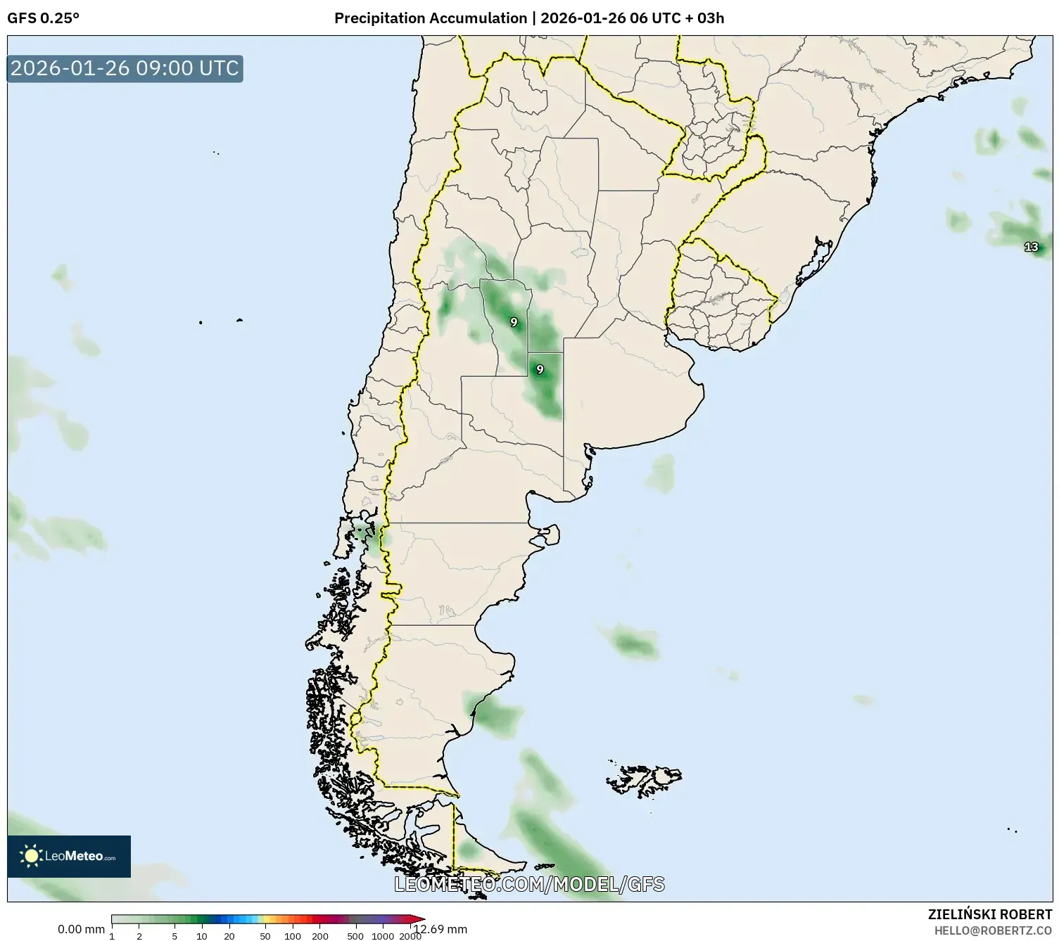 GFS model - Arjantin, Yağış Birikimi