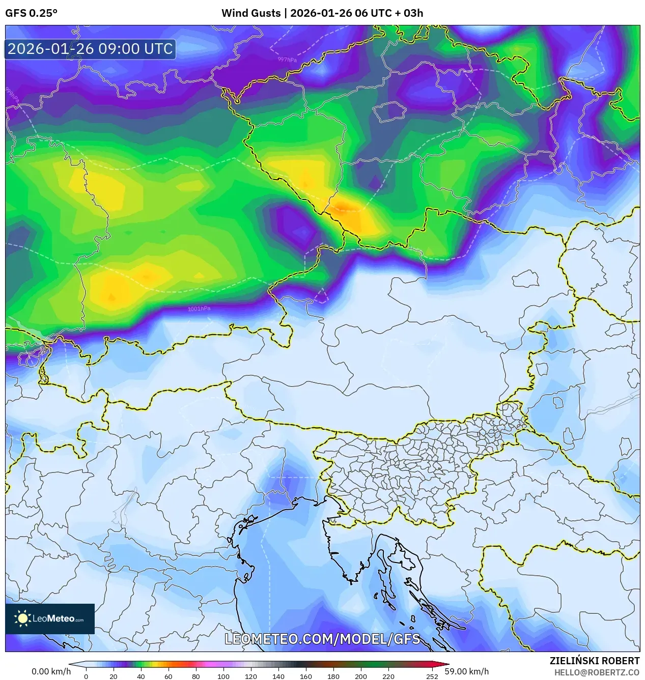 GFS model - Avusturya, Rüzgâr Esintileri