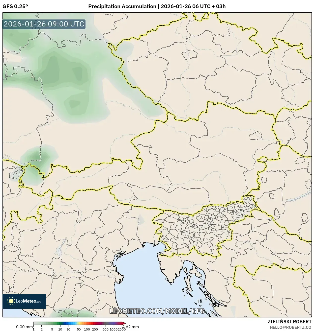 GFS model - Avusturya, Yağış Birikimi