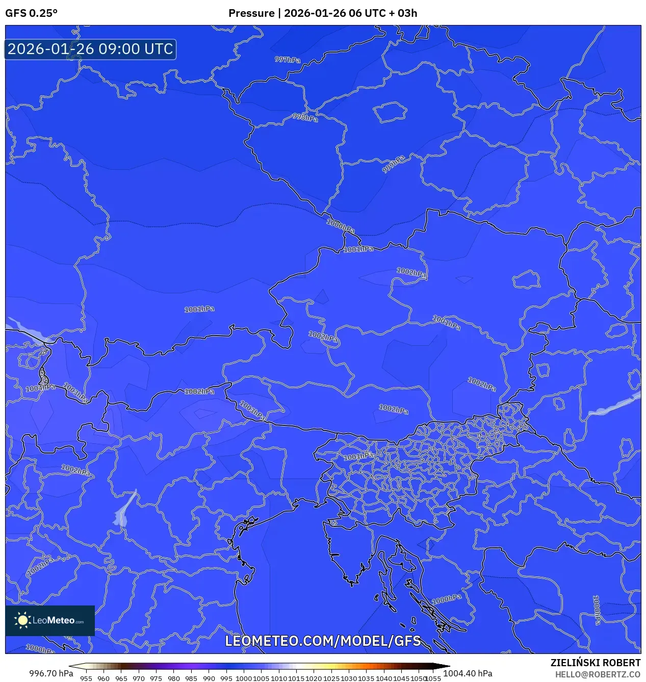GFS model - Avusturya, Basınç