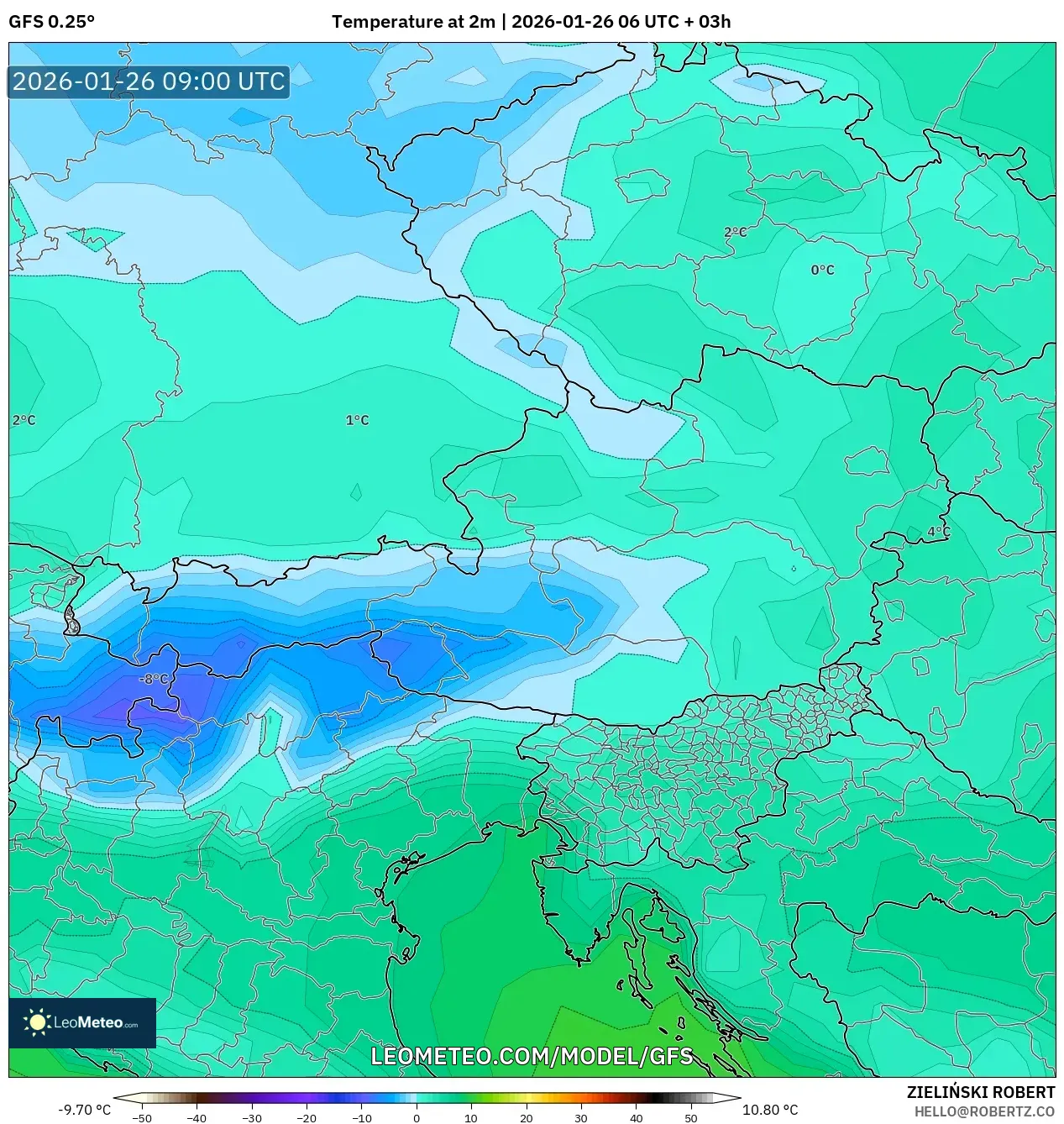 GFS model - Avusturya, 2 m Sıcaklık