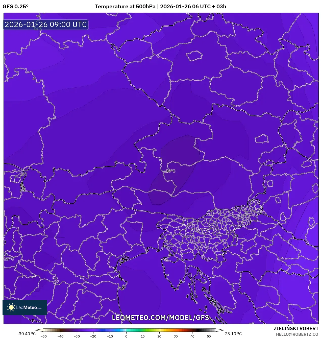 GFS model - Avusturya, 500 hPa Sıcaklık