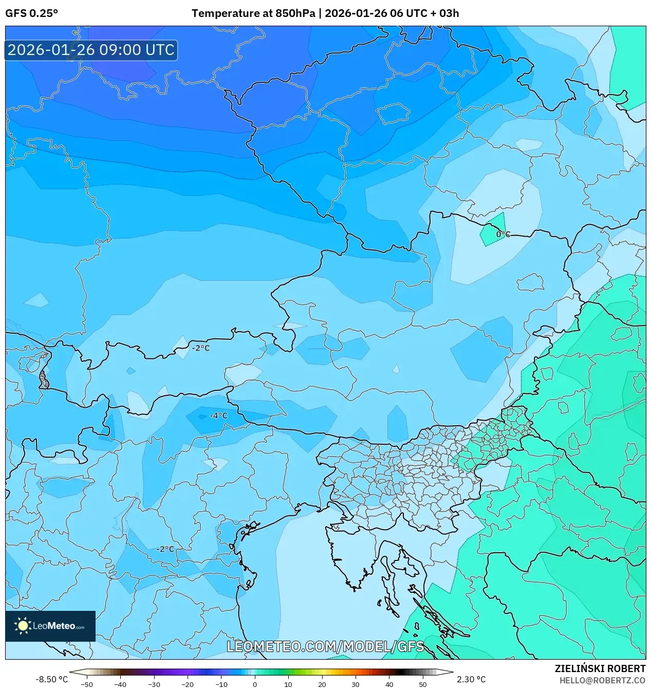 GFS model - Avusturya, 850 hPa Sıcaklık