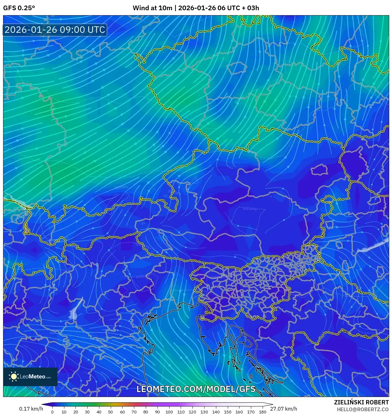 GFS model - Avusturya, 10 m Rüzgâr