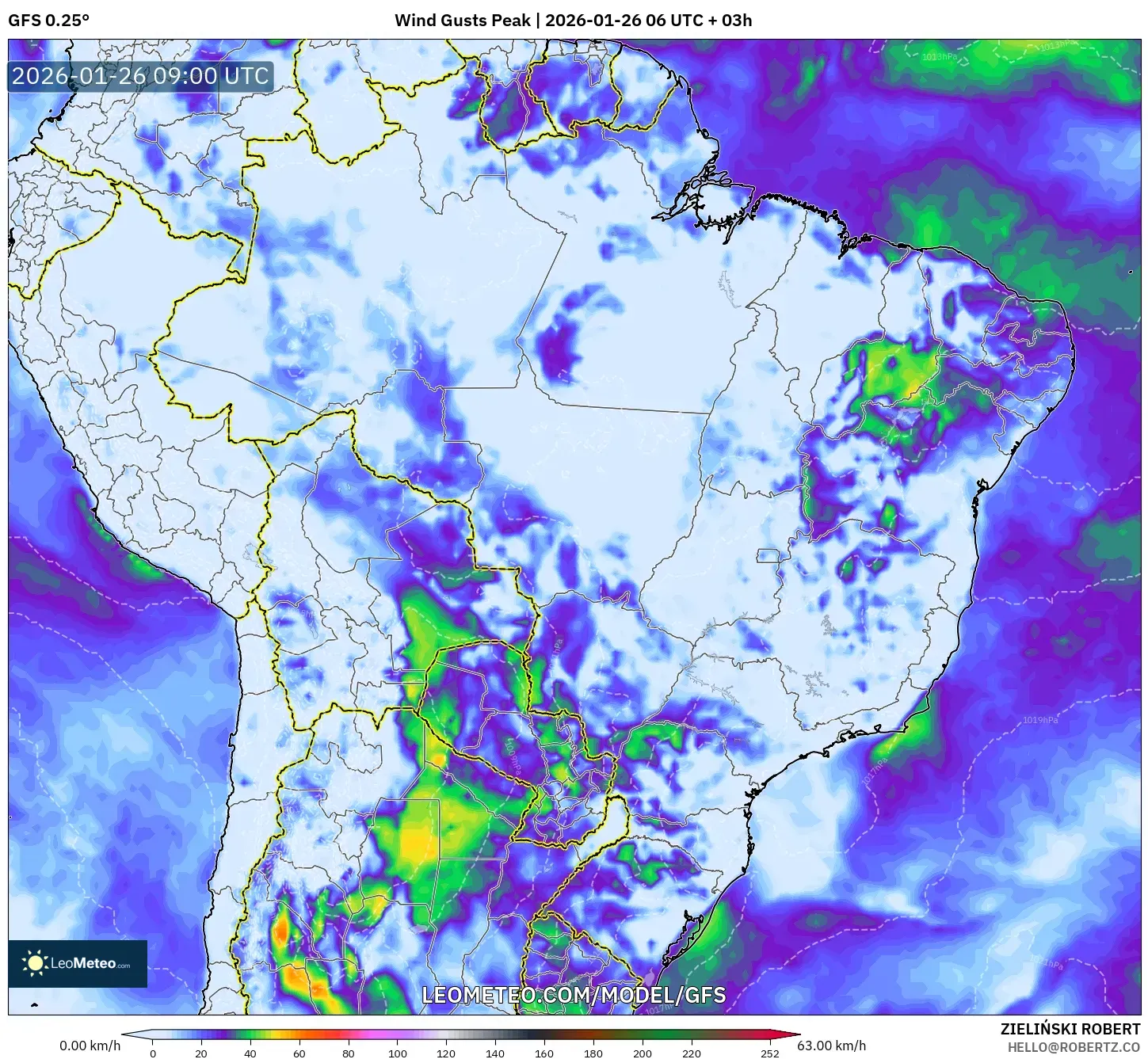GFS model - Brezilya, En Yüksek Rüzgâr