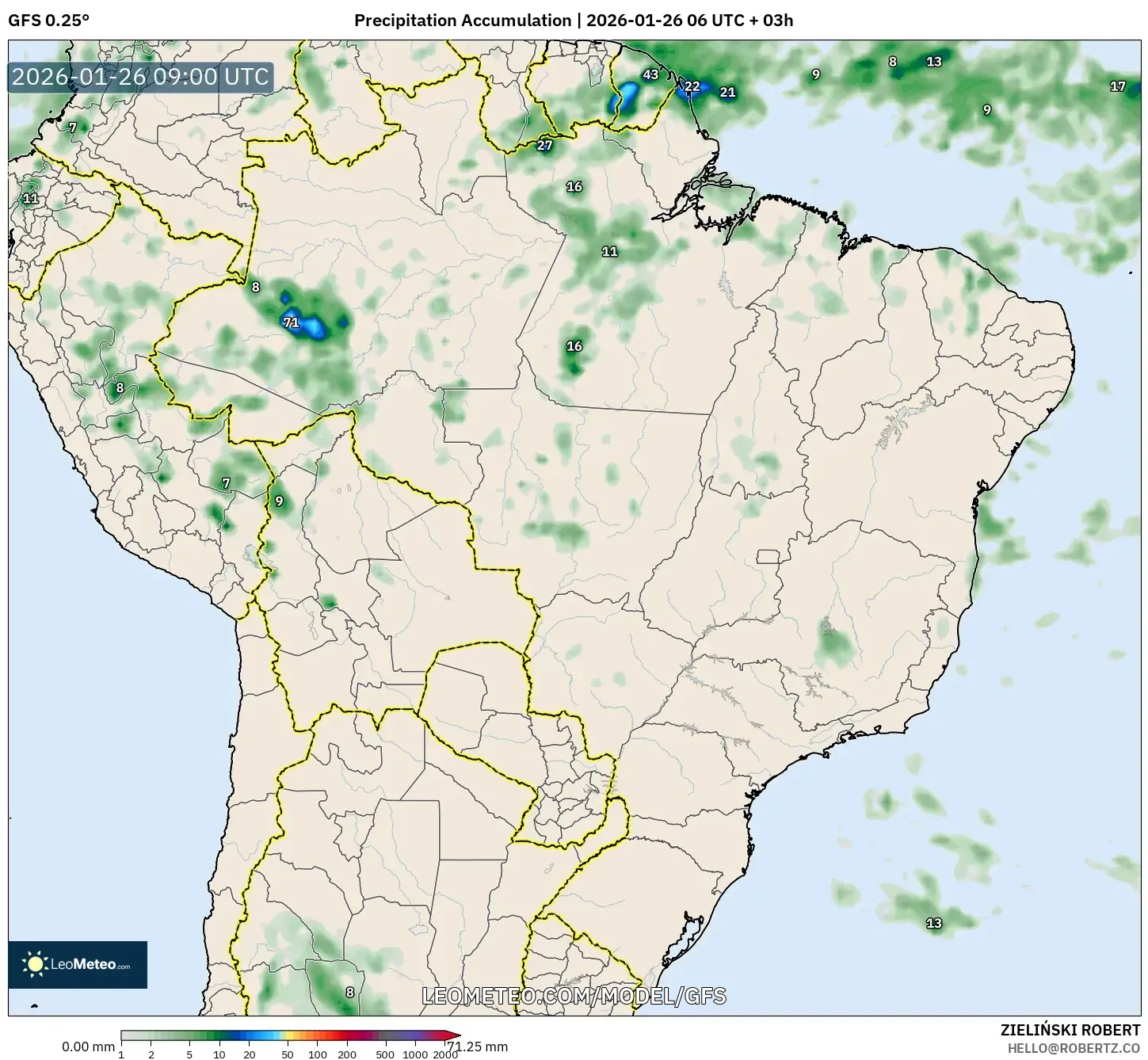 GFS model - Brezilya, Yağış Birikimi